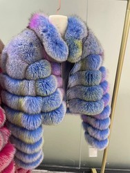 Xhill High Quality Colorful Long Real Fox Fur Jacket Women Custom Luxury Ladies Genuine Fluffy Fur Coats Winter