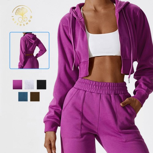 Xhill Workout Clothing Women's Zipper Crop Top Hoodies Sweatshirt Wholesale Custom Blank Cropped Top Zip Up Pullover Hoodies For Women