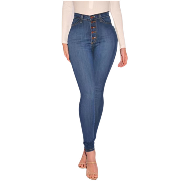Xhill 2023 Slim Jeans For Women Skinny High Waisted Blue Denim Pencil Jeans Stretch Pant Woman Pants