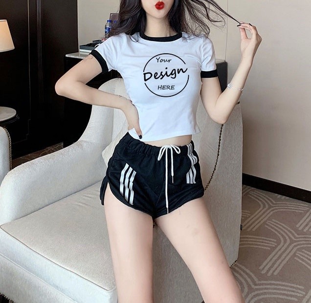 Xhill High Quality Ladies Custom Logo Design Cropped T-shirt Women's Tops Casual Tight Blank White Crop Top For Women