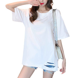 Xhill Mid-length short-sleeved T-shirt women's age-reducing top to cover the belly body shirt foreign style all casual