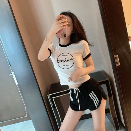 Xhill High Quality Ladies Custom Logo Design Cropped T-shirt Women's Tops Casual Tight Blank White Crop Top For Women