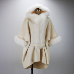 Xhill Good Quality 100% Handcrafted Long Woman Coat Wool Winter Fox Fur Collar Women's Cashmere Jackets Coats