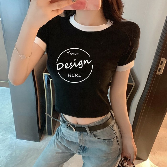 Xhill High Quality Ladies Custom Logo Design Cropped T-shirt Women's Tops Casual Tight Blank White Crop Top For Women