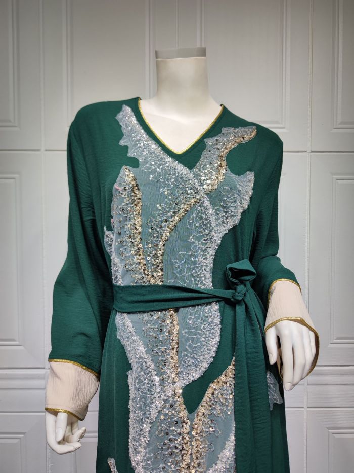 Muslim Robe Beaded Embroidery Fashion Abaya Arab Ladies Home Casual Dress