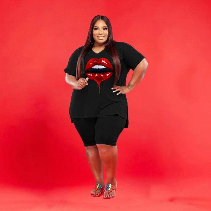 Women's V Neck Plus Size Casual Two-Piece Shorts Set