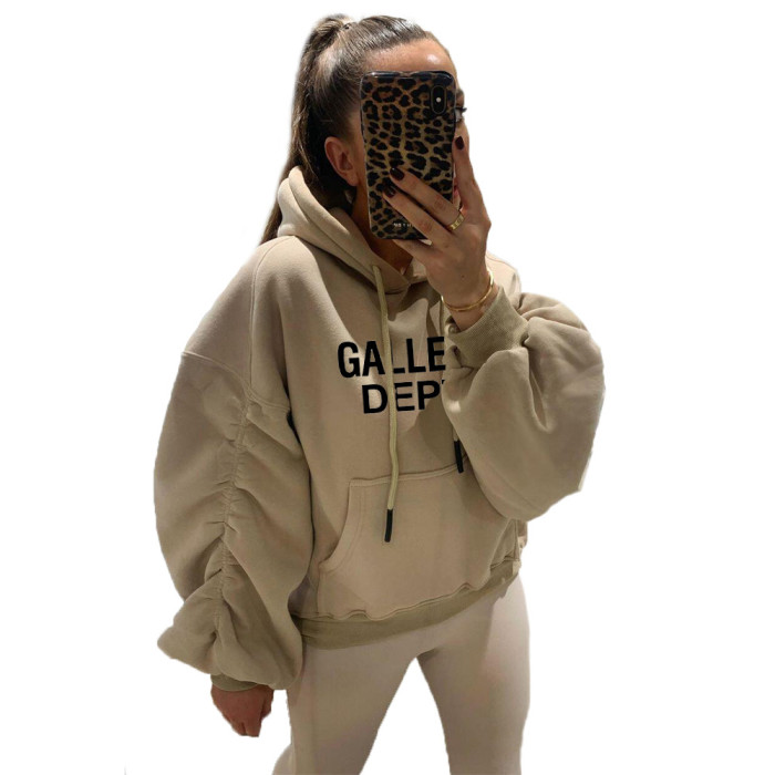 Autumn And Winter Fleece Hoodies Women's Solid Color Loose Style Top