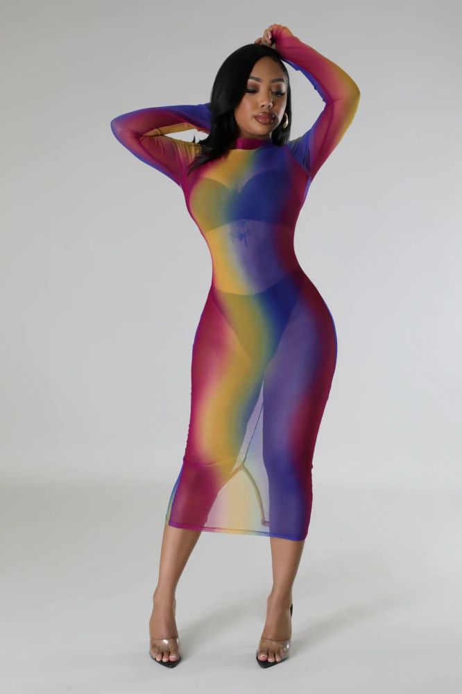 Women Sexy Mesh Bodycon Print Dress