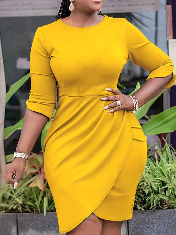 Sexy Solid Half Sleeve Plus Size Bodycon Dress