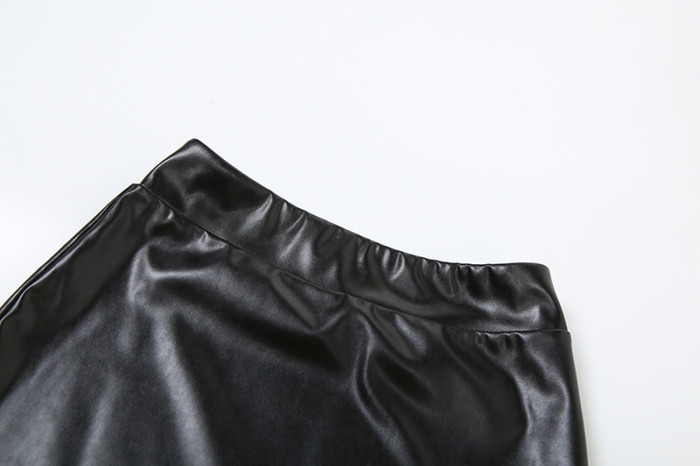 Women Sexy Casual Pu Leather Tank Top and Bodycon Skirt Two-Piece Set