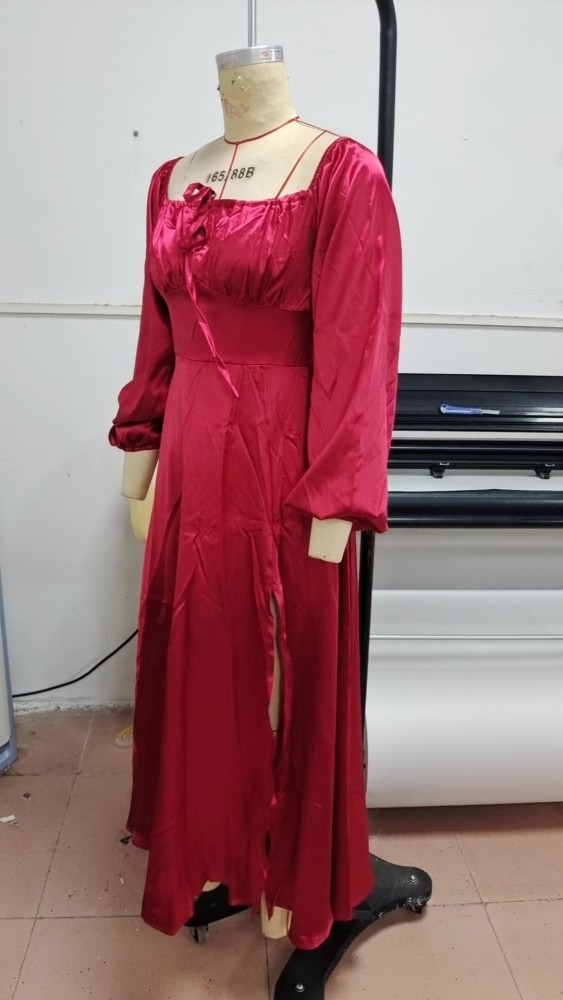 Women's Dresses Sexy Long Sleeve Satin Off Shoulder Tie Dress