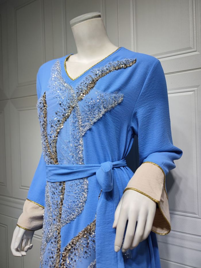 Muslim Robe Beaded Embroidery Fashion Abaya Arab Ladies Home Casual Dress