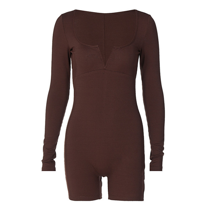 Women Fall Solidu Collar Long Sleeve Romper