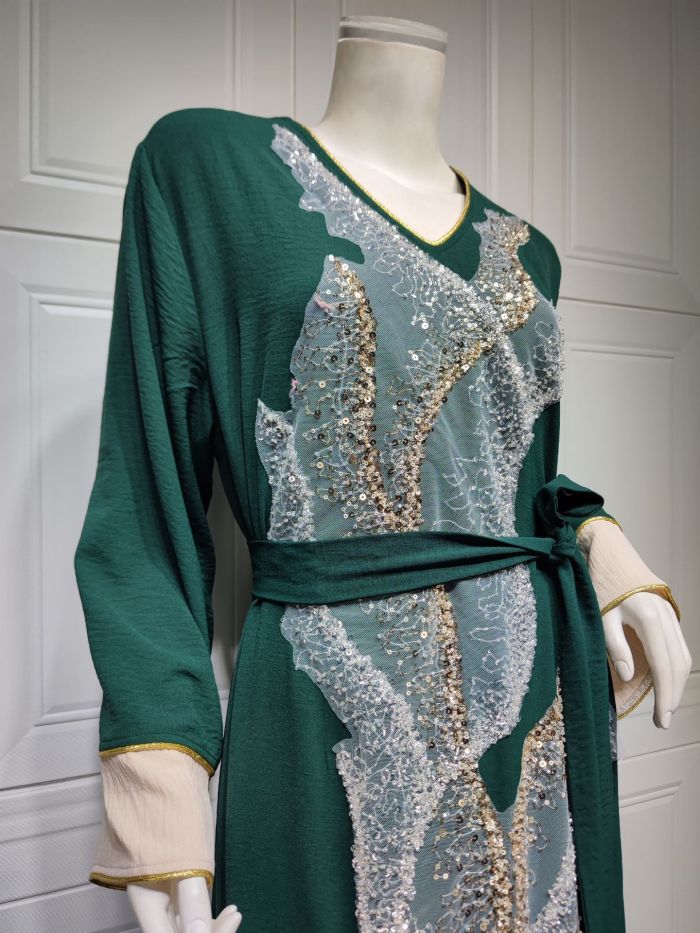 Muslim Robe Beaded Embroidery Fashion Abaya Arab Ladies Home Casual Dress