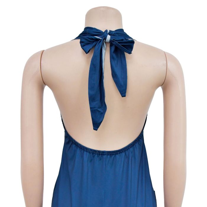 Women's Fashion Low Back Halter Neck Gown Print Maxi Dress