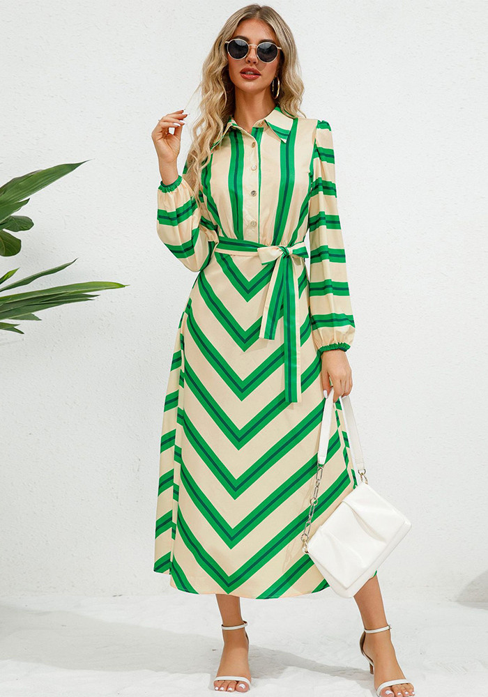 Autumn Winter Fashion Slim Chic Button Cardigan Striped Shirt Dress Women's Clothes