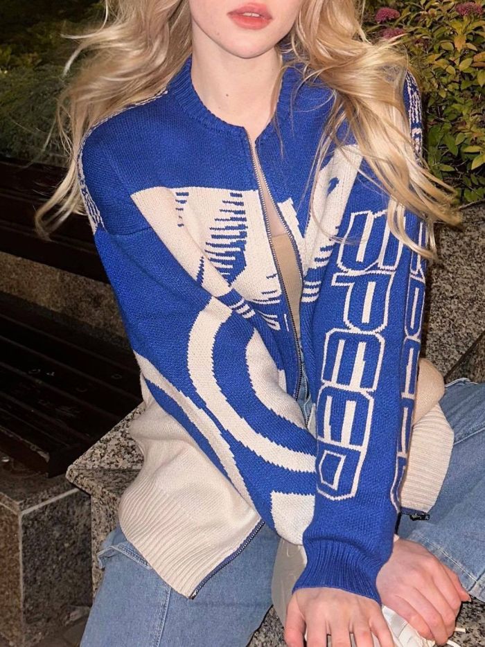 Women Zipper Long Sleeve Sweater