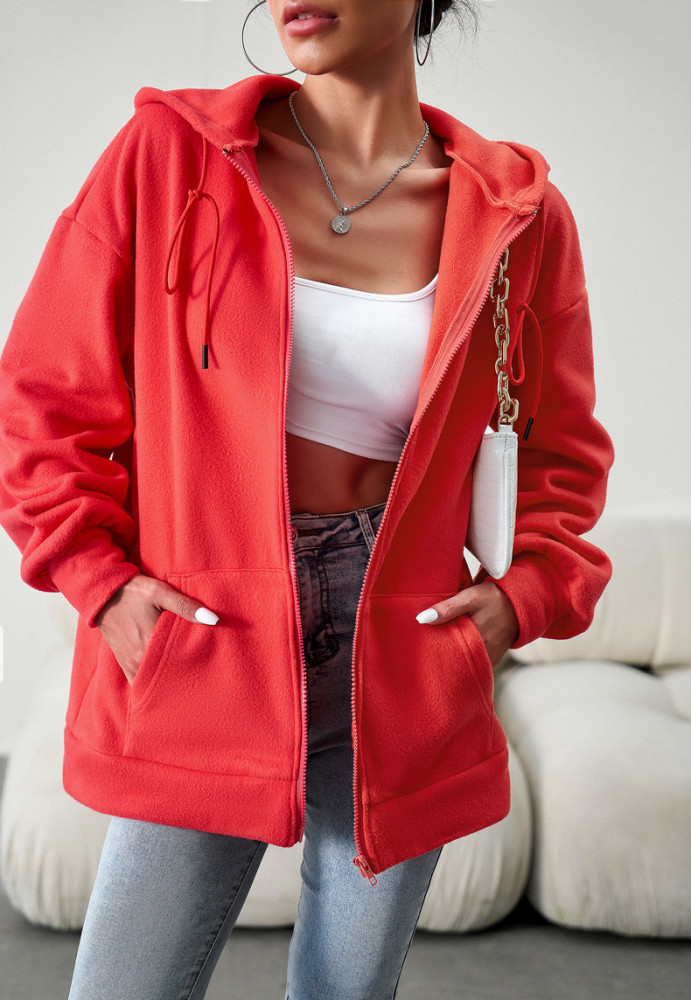 Women's Fall Winter Loose Casual Hoodies Sport Zipper Cardigan Hooded Jacket