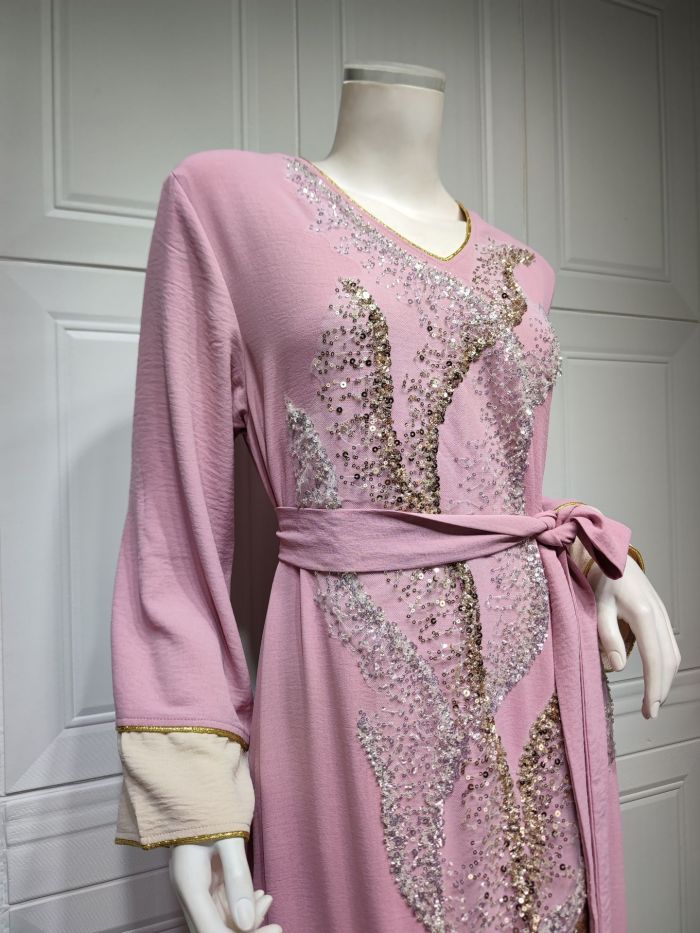 Muslim Robe Beaded Embroidery Fashion Abaya Arab Ladies Home Casual Dress