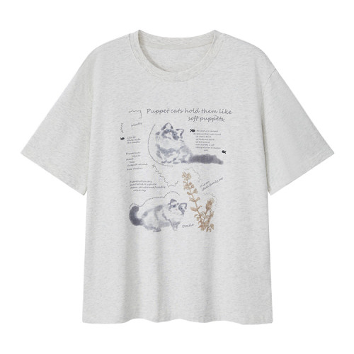 Katie Ermilio Grey Round Neck Short Sleeve