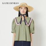 Katie Ermilio blue cute top early fall style