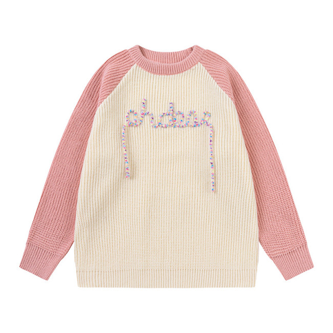 Katie Ermilio Pink and White Contrast Sweater