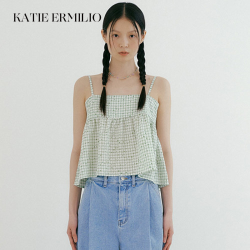 Katie Ermilio floral blue halter top