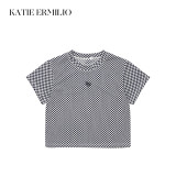 Katie Ermilio blue plaid short-sleeved top