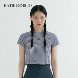 Katie Ermilio blue plaid short-sleeved top