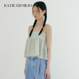 Katie Ermilio floral blue halter top