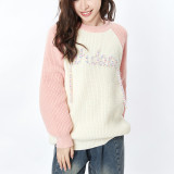 Katie Ermilio Pink and White Contrast Sweater