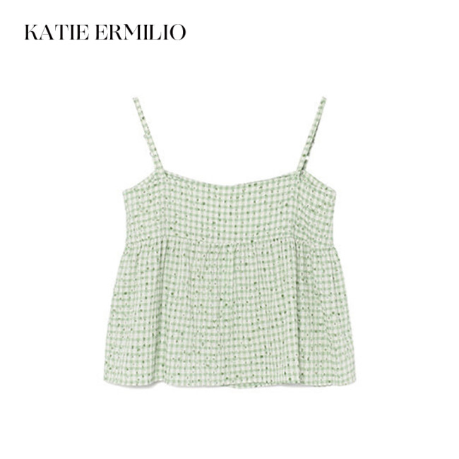 Katie Ermilio floral blue halter top