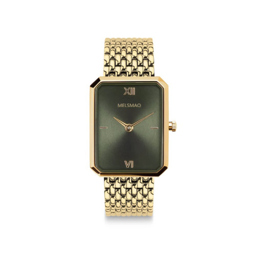 ELEGANCE Watch With Gold Green Woven Steel