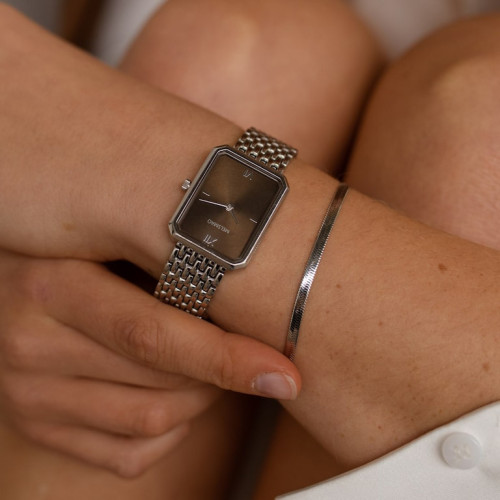 ELEGANCE Watch With Silver Brown Woven Steel