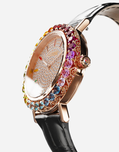 Bijou Watch In Rose Gold With Multi-Colored Gems