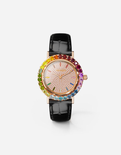 Bijou Watch In Rose Gold With Multi-Colored Gems