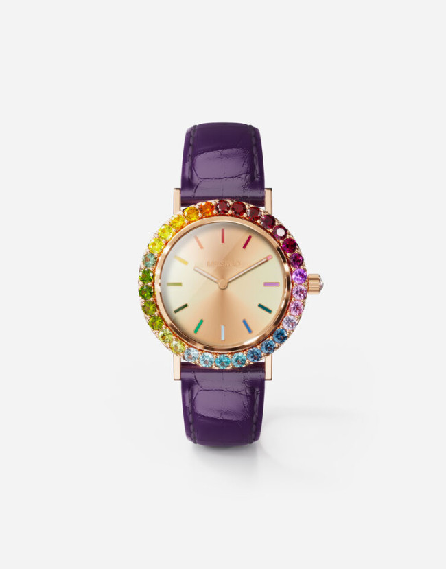 Bijou Watch In Rose Gold With Multi-Colored Gems