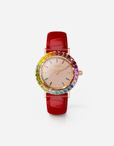 Bijou Watch In Rose Gold With Multi-Colored Gems