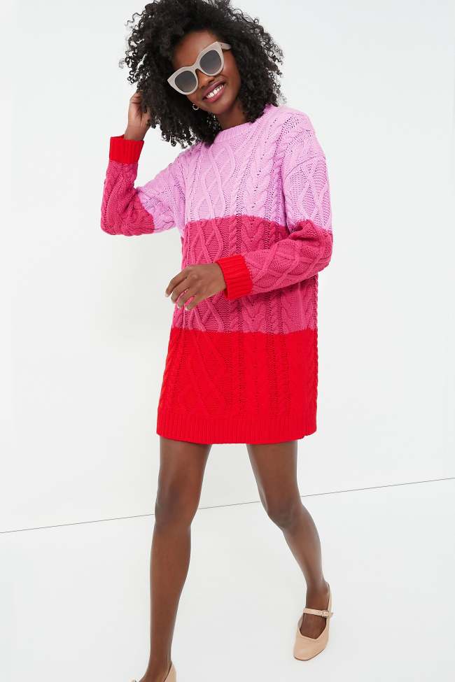 Pink & Red Color Block Scarlett Sweater Dress