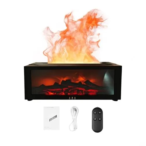 3D Flame Fireplace Aroma Diffuser, Aromatherapy Machine Colorful Humidifier With Remote Control, For Homes, Offices, Yoga Studios, And Gyms(Black)