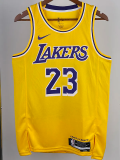 22-23 LAKERS JAMES #23 Yellow Top Quality Hot Pressing NBA Jersey(圆领)