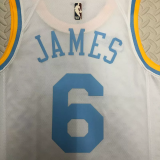 22-23 LAKERS JAMES #6 White Top Quality Hot Pressing NBA Jersey (Retro Logo)