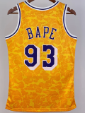 2023 LAKERS & BAPE #93 Yellow Top Quality Hot Pressing NBA Jersey
