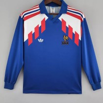 1988-1990 France Home Long Sleeve Retro Soccer Jersey