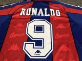 1996-1997 RONALDO # 9 BAR Home Red and Blue Retro Soccer Jersey