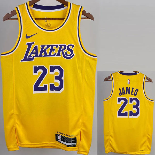 22-23 LAKERS JAMES #23 Yellow Top Quality Hot Pressing NBA Jersey(圆领)