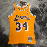 1997 LAKERS O’NEAL #34 Yellow Retro Top Quality Hot Pressing NBA Jersey
