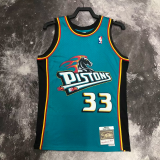 1998 Pistons HILL #33 Light blue Retro Top Quality Hot Pressing NBA Jersey