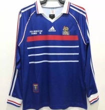 1998 France Home Long Sleeve Retro Soccer Jersey(带决赛字)