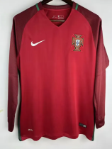 2016 Portugal Home Long Sleeve Retro Soccer Jersey